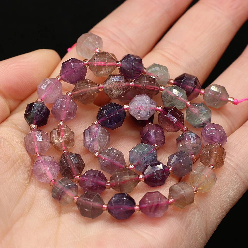 8mm Colorful Fluorite Faceted Gem Stone Beads for DIY Jewelry Making