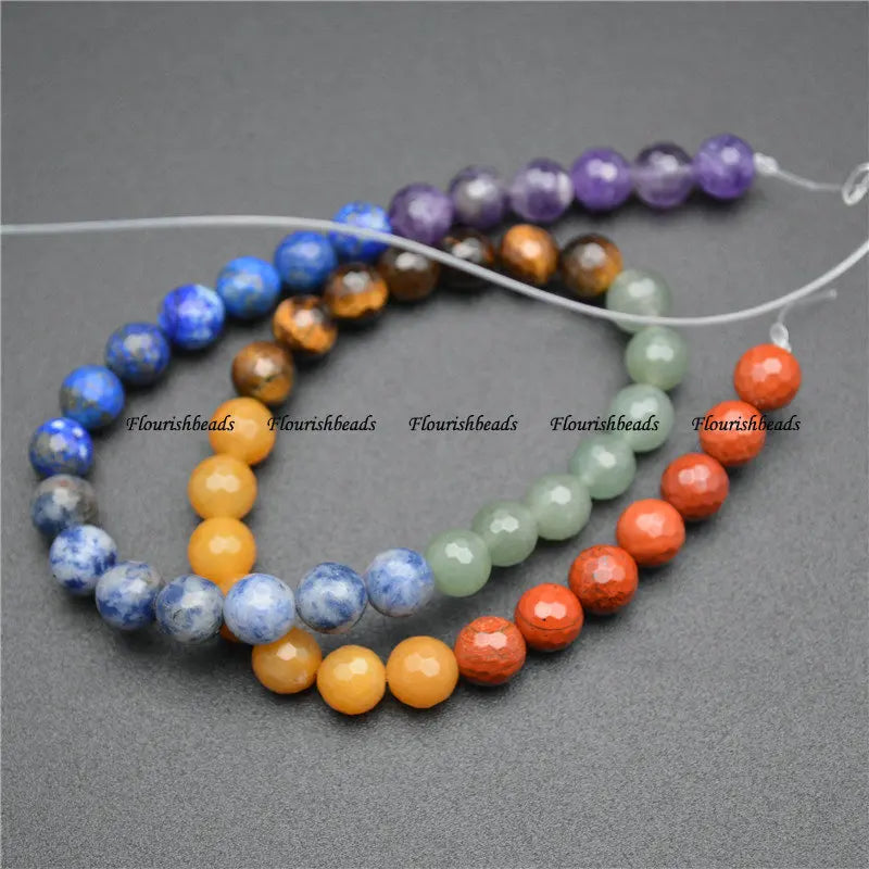 8mm Faceted Gemstone Chakra Beads Amethyst Tiger Eye Lapis Sodalite Red Agate
