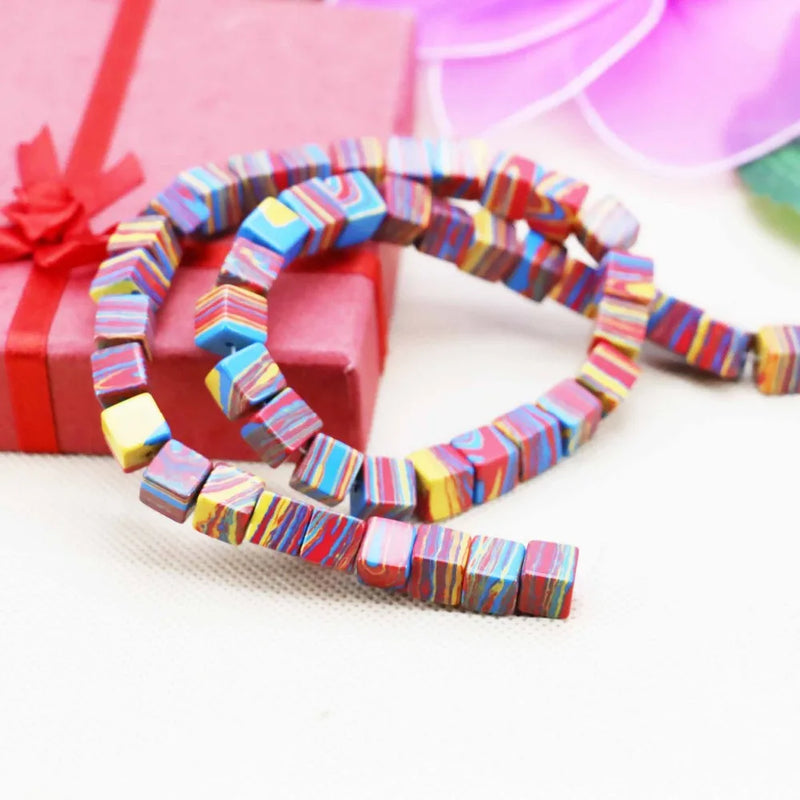 8mm Rainbow Turkey Square Loose Beads for Jewelry Making