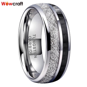 8mm Tungsten Carbide Ring Meteorite Carbon Fiber Inlay Wedding Band