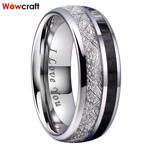 8mm Tungsten Carbide Ring Meteorite Carbon Fiber Inlay Wedding Band