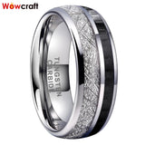 8mm Tungsten Carbide Ring Meteorite Carbon Fiber Inlay Wedding Band