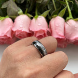 8mm Tungsten Carbide Ring Meteorite Carbon Fiber Inlay Wedding Band