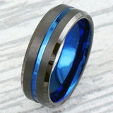Men's 8mm Stainless Steel Inlay Thin Line Engagement Wedding Band