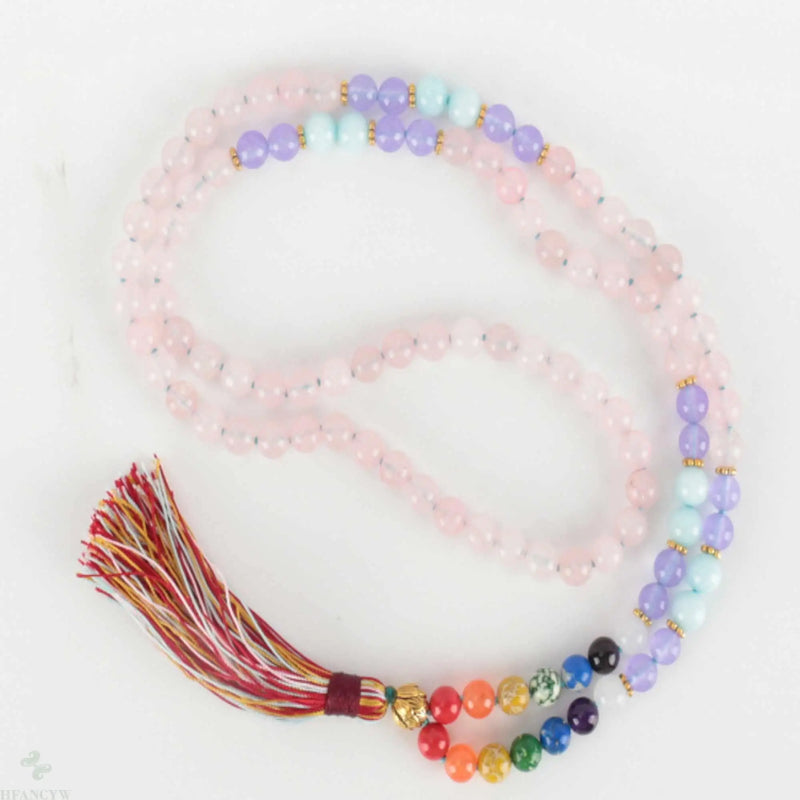 8mm Pink Quartz Aquamarine Purple Bead Chakra Bracelet