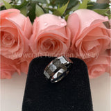 8mm Tungsten Carbide Rings for Men Carbon Fiber Inlay Beveled Edges