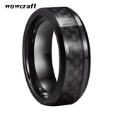 8mm Tungsten Carbide Rings for Men Carbon Fiber Inlay Beveled Edges