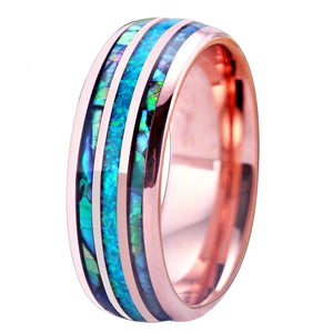 8mm Opal & Abalone Shell Tungsten Wedding Band Women S6-S13
