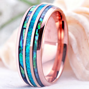 8mm Opal & Abalone Shell Tungsten Wedding Band Women S6-S13