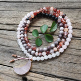 8mm Fire Quartz Purple White Stone Beads Moon Rose Quartz Pendant