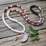 8mm Fire Quartz Purple White Stone Beads Moon Rose Quartz Pendant