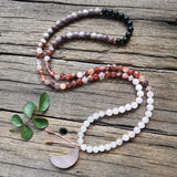 8mm Fire Quartz Purple White Stone Beads Moon Rose Quartz Pendant