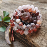 8mm Fire Quartz Purple White Stone Beads Moon Rose Quartz Pendant