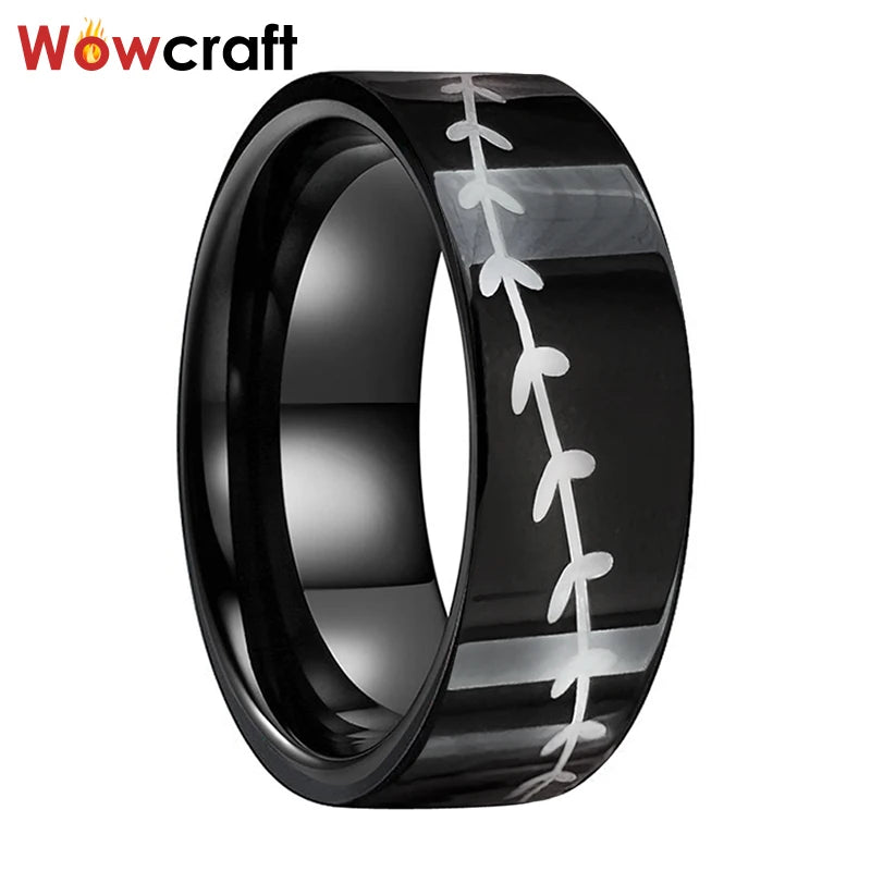 8mm Tungsten Men Wedding Band Willow Twig Engraved Comfort Fit