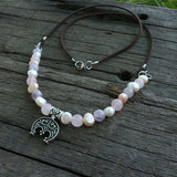8mm Freshwater Pearls With Stones Beads Necklace, Slavic Ethnic Jewelry