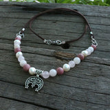 8mm Freshwater Pearls With Stones Beads Necklace, Slavic Ethnic Jewelry