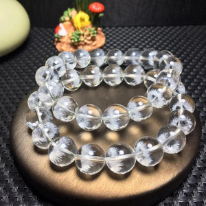 8mm Rutilated Quartz Snow Bracelet Clear Beads Cat Eye Bangle