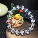 8mm Rutilated Quartz Snow Bracelet Clear Beads Cat Eye Bangle