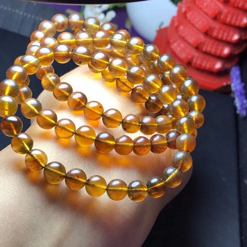 8mm Yellow Amber Round Beads Bracelet from Burma