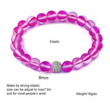 Glitter Stone Beads Bracelet with CZ Copper Charm Stretchy Jewelry
