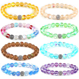 Glitter Stone Beads Bracelet with CZ Copper Charm Stretchy Jewelry