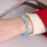 Glitter Stone Beads Bracelet with CZ Copper Charm Stretchy Jewelry