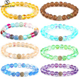Glitter Stone Beads Bracelet with CZ Copper Charm Stretchy Jewelry