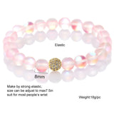 Glitter Stone Beads Bracelet with CZ Copper Charm Stretchy Jewelry