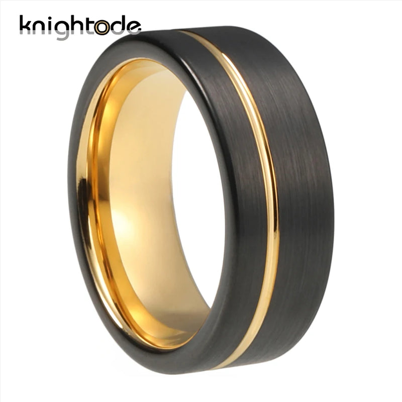 8mm Tungsten Wedding Band Offset Line Engagement Ring