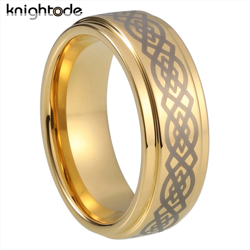 8mm Tungsten Carbide Wedding Band Keltic Knot Engraved Engagement Ring