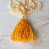 8mm Golden Calcite Stone 108 Beads Tassel Necklace Spirituality