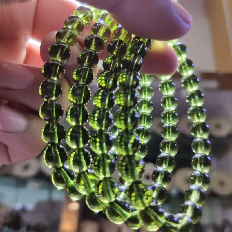 8mm Green GEM MOLDAVITE Meteorite Impact Glass Czech bracelet drop