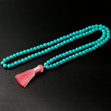 8mm Green Howlite Necklace Stone 108 Beads Buddha Tassel Charms Bracelet