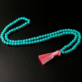 8mm Green Howlite Necklace Stone 108 Beads Buddha Tassel Charms Bracelet