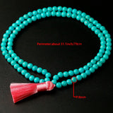 8mm Green Howlite Necklace Stone 108 Beads Buddha Tassel Charms Bracelet