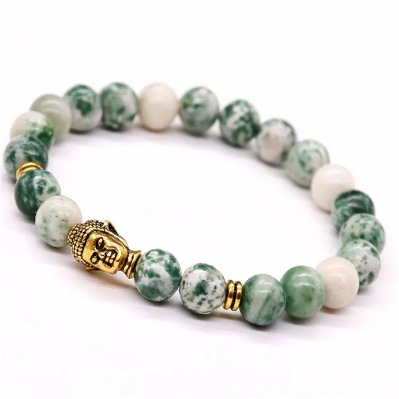 8mm Green Veins Stone Bracelet Men Chakras Sutra Healing