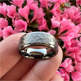 8mm Gunmetal Tungsten Carbide Ring Wedding Band Stepped Edges Comfort Fit
