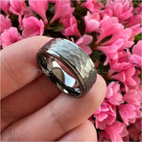 8mm Gunmetal Tungsten Carbide Ring Wedding Band Stepped Edges Comfort Fit