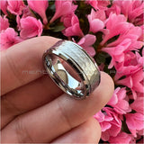 Gunmetal Tungsten Engagement Wedding Band Beveled Edges Comfort Fit