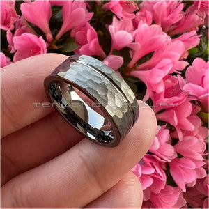 8mm Gunmetal Hammered Tungsten Carbide Rings Wedding Band