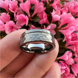 8mm Gunmetal Hammered Tungsten Carbide Rings Wedding Band