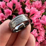 8mm Gunmetal Hammered Tungsten Carbide Rings Wedding Band