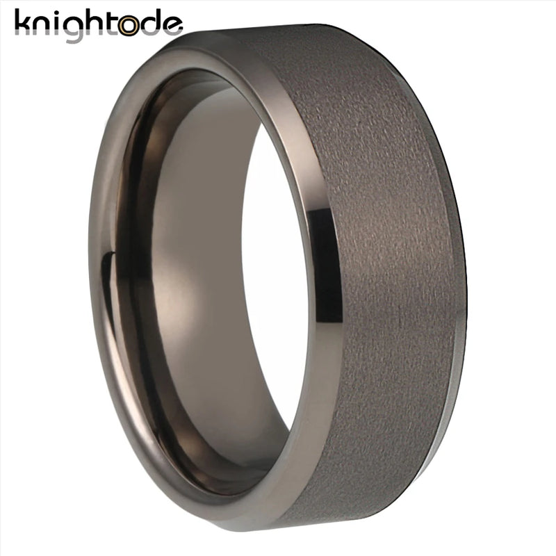 Gunmetal Tungsten Carbide Wedding Band Rings Beveled Polished Flat Matte Finish