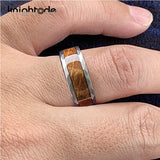 8mm Hammered Tungsten Rings with Whiskey Barrel Oak Wood Inlay