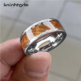 8mm Hammered Tungsten Rings with Whiskey Barrel Oak Wood Inlay