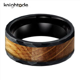 8mm Hammered Tungsten Rings with Whiskey Barrel Oak Wood Inlay