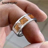8mm Hammered Tungsten Rings with Whiskey Barrel Oak Wood Inlay