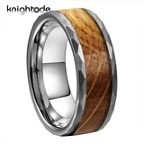 8mm Hammered Tungsten Rings with Whiskey Barrel Oak Wood Inlay