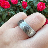 8mm Hammered Tungsten Carbide Men's Ring Brushed Finish Wedding Band