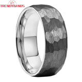 8mm Hammered Tungsten Carbide Men's Ring Brushed Finish Wedding Band